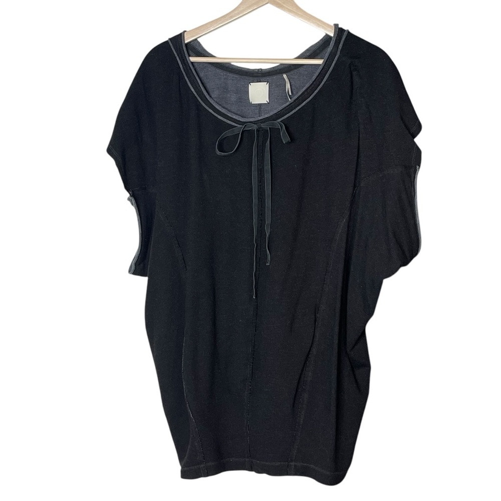 Max Studio Oversized Stretchy Jersey Knit Scoop Neck Pullover Top Size M Black